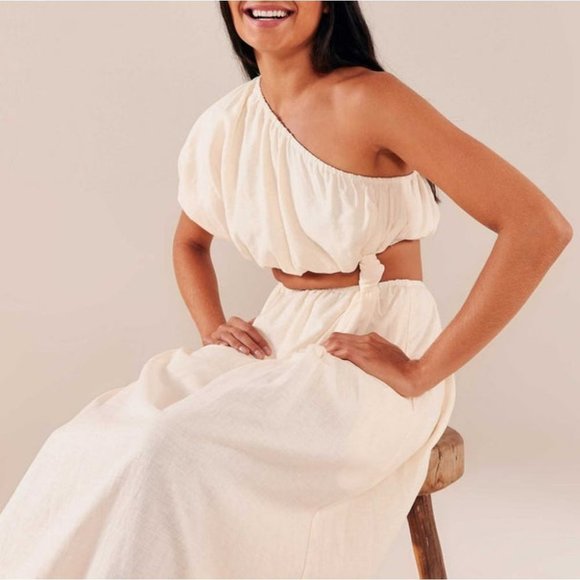 NWT! FARM Rio Off-White One Shoulder bridal resort Dress Size Medium - Picture 10 of 13